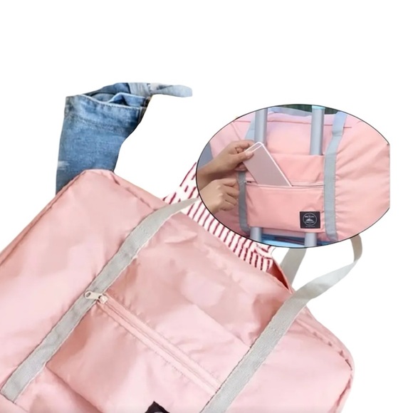 NEW Pink Travel Bag, Portable, Lightweight, Large Storage Capacity NWT Folds up - Picture 3 of 8